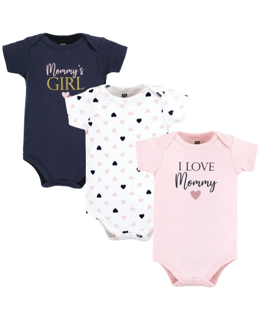 Комплект из 3 хлопковых боди Hudson Baby, girl mommy розовый темно-синий 3pk