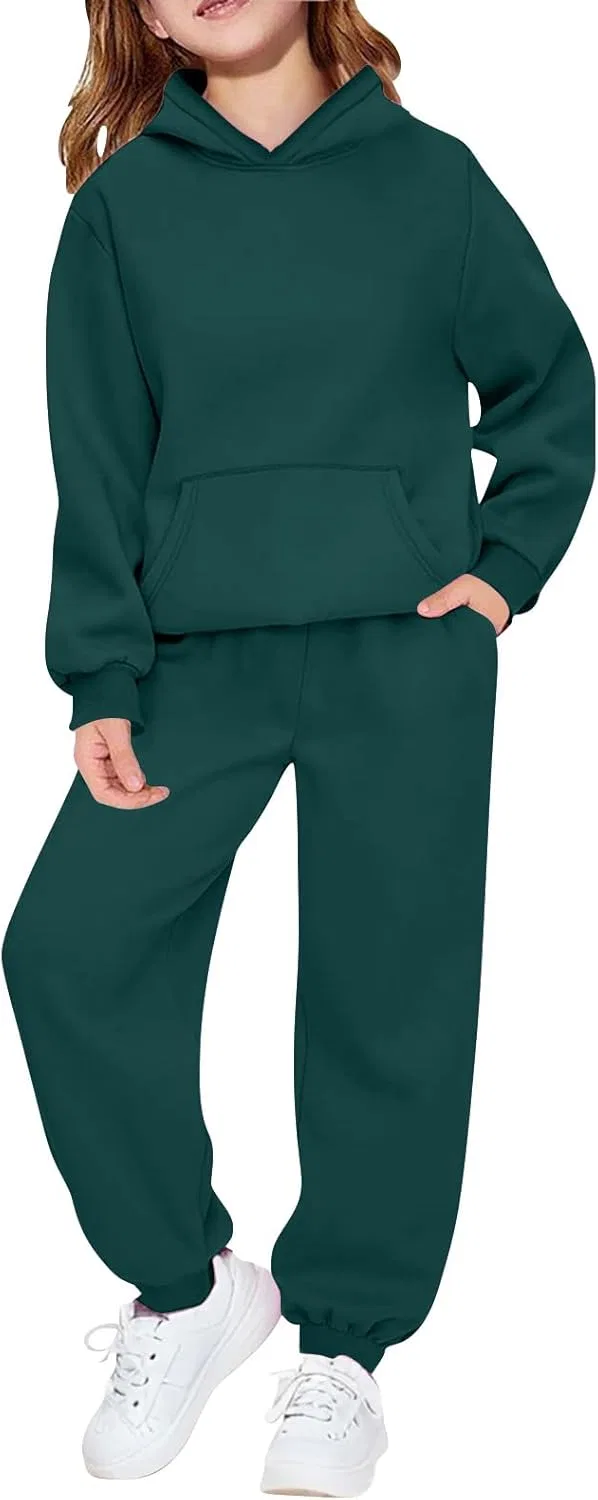 Толстовка и спортивные штаны для девочек, флисовые, утепленные, Blackish Green
