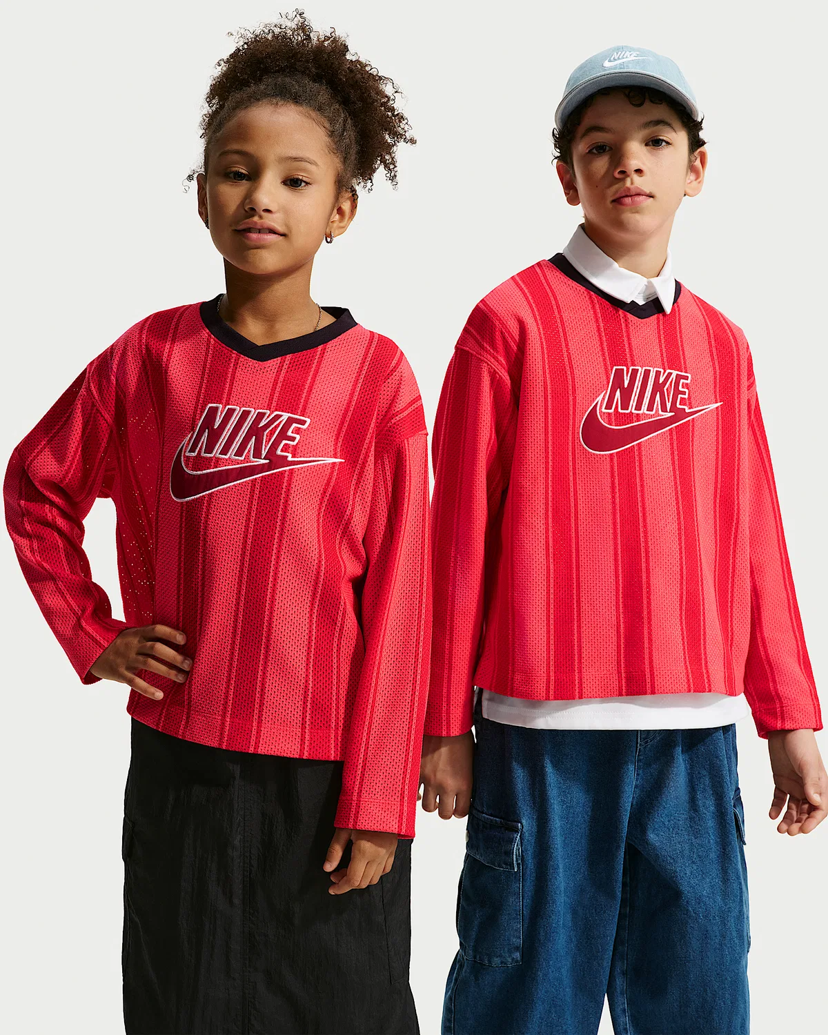 Детская длинная футболка из сетки Nike Sportswear Collection, Light Crimson/Black/Team Crimson