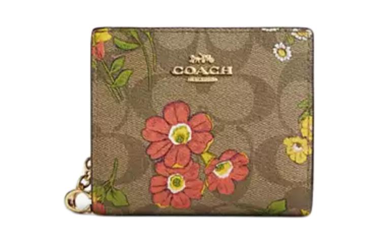 

Кошелек мини Coach Iconic из лакированного холста с гладкой кожей для женщин золотистый, хаки и разноцветный