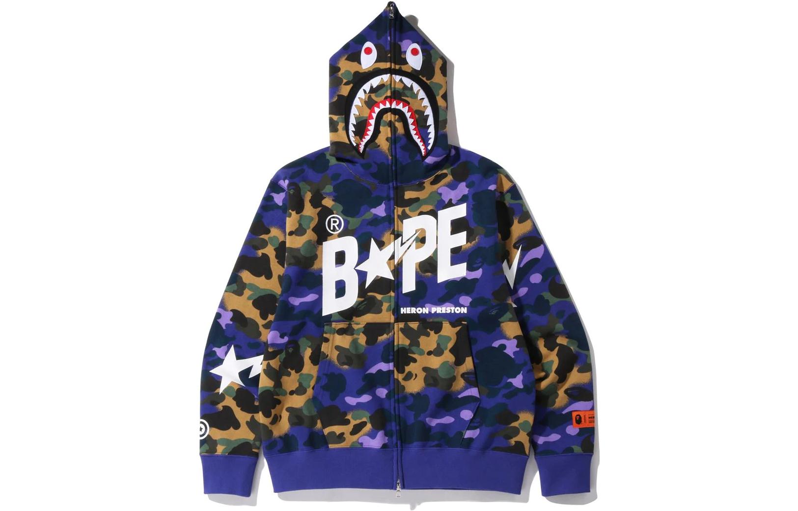 

A BATHING APE Толстовка свободного покроя с полной молнией BAPE x Heron Preston Mix 1st Camo Shark, Многоцветный