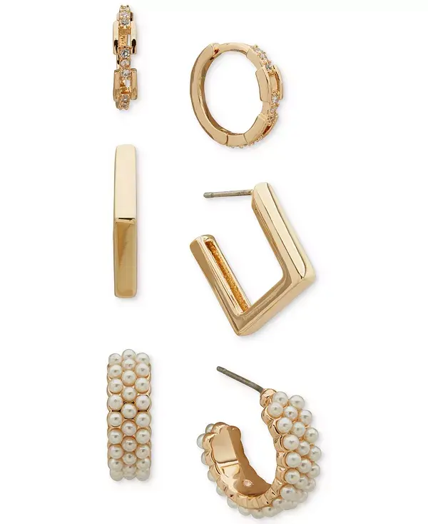 

Комплект из 3 серег-колец с несколькими камнями Anne Klein, pearl