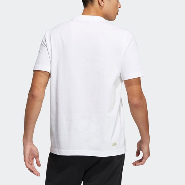 Футболка Men's adidas neo Alphabet Cartoon Printing Round Neck Casual Short Sleeve White T-Shirt, мультиколор — фото 3