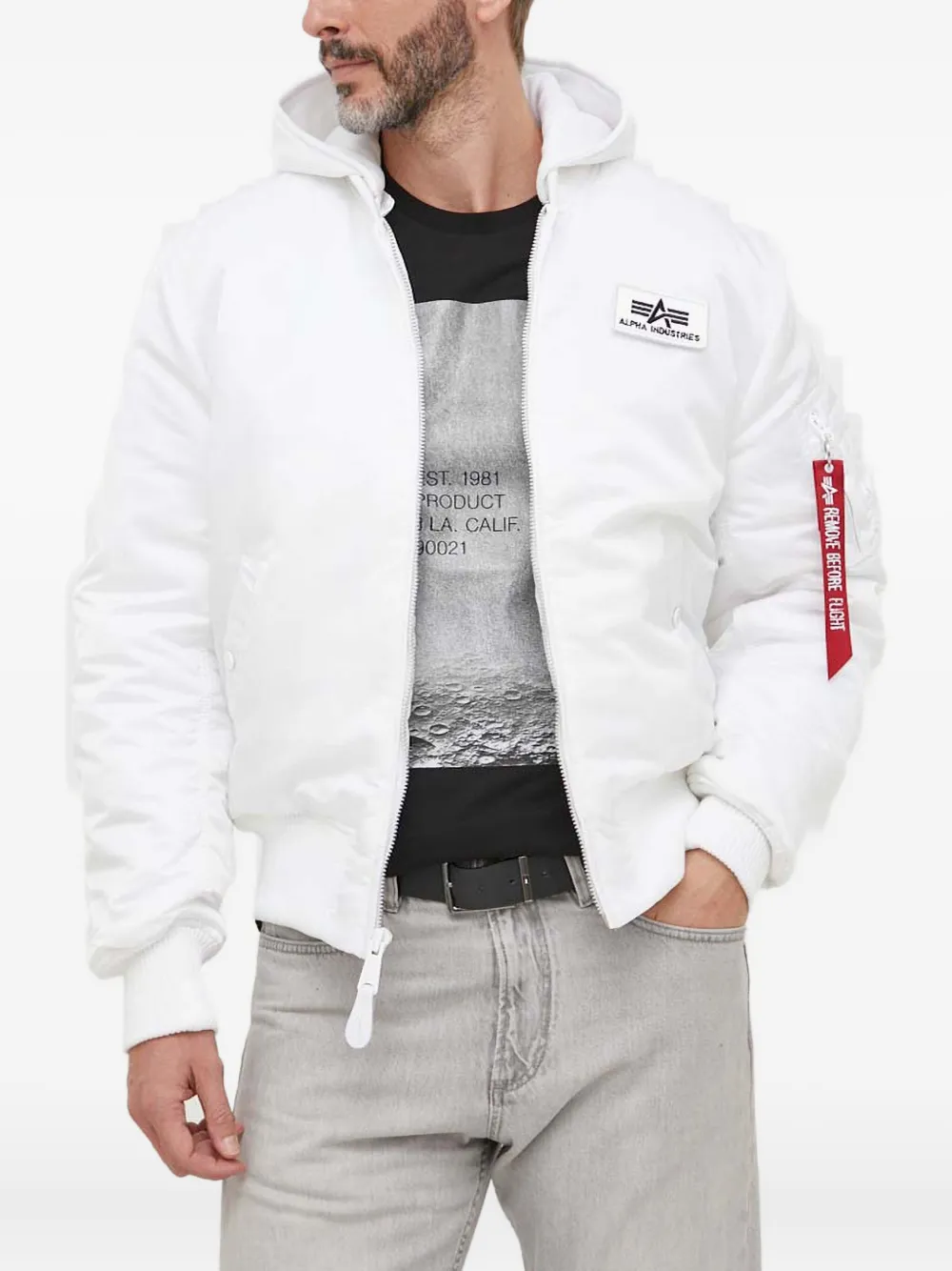 

Бомбер MA-1 с капюшоном на молнии Alpha Industries, белый