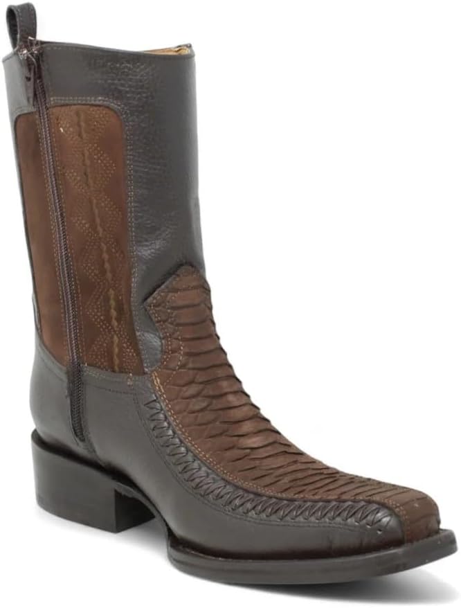 

Мужские коричневые короткие ковбойские сапоги из натуральной кожи с тиснением под питона, с боковой молнией, квадратный носок, Дубай Generic