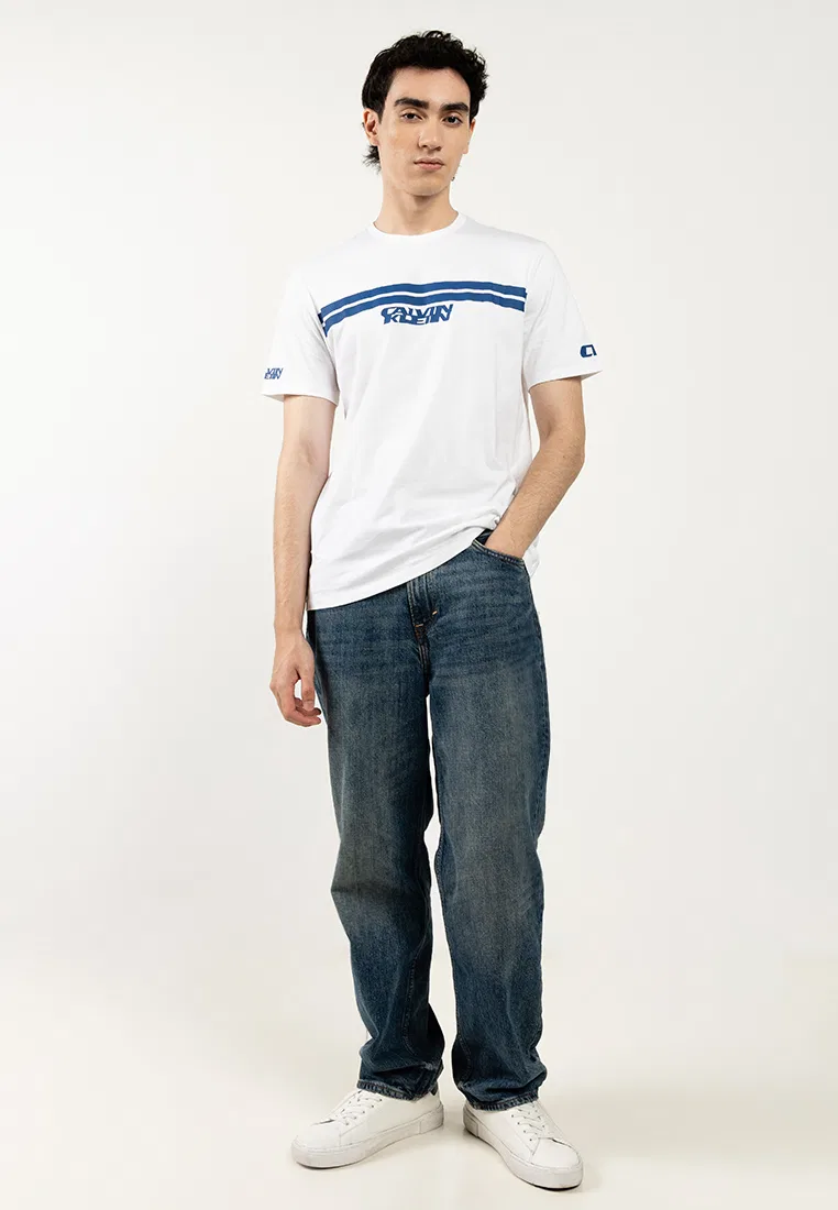 Футболка с графическим принтом и полосками, Calvin Klein Jeans, белый — фото 4