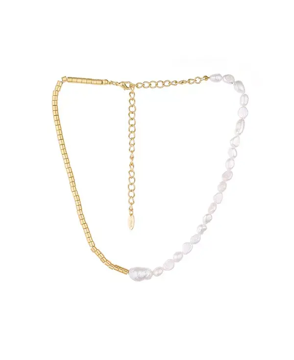 

Асимметричное ожерелье из 18-каратного золота с бусинами и культивированным пресноводным жемчугом, 15 дюймов + удлинитель 5 дюймов Ettika, gold