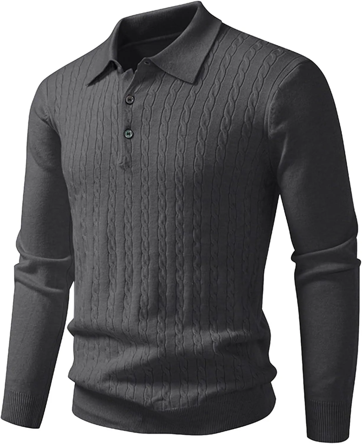 

Мужской вязаный поло свитер с длинным рукавом и ребристой отделкой JHOKCI