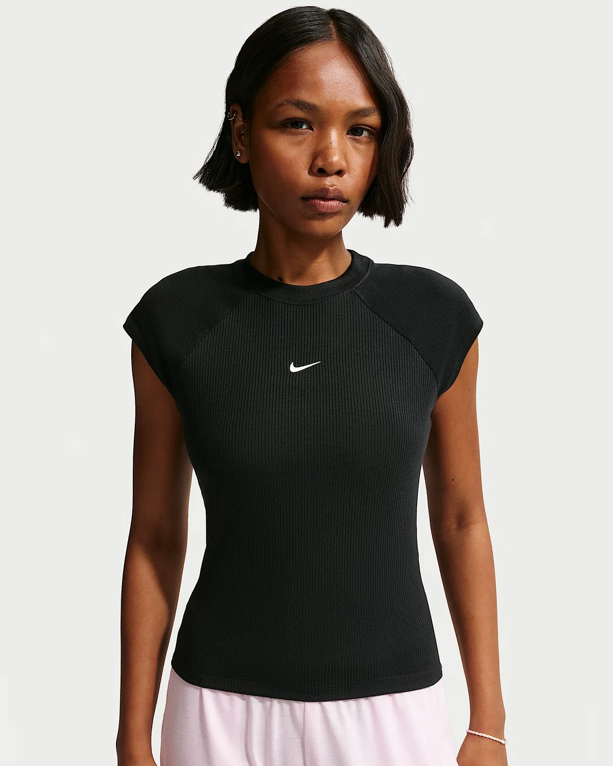 Женский облегающий топ с коротким рукавом Nike Sportswear Chill Knit, Black/Sail