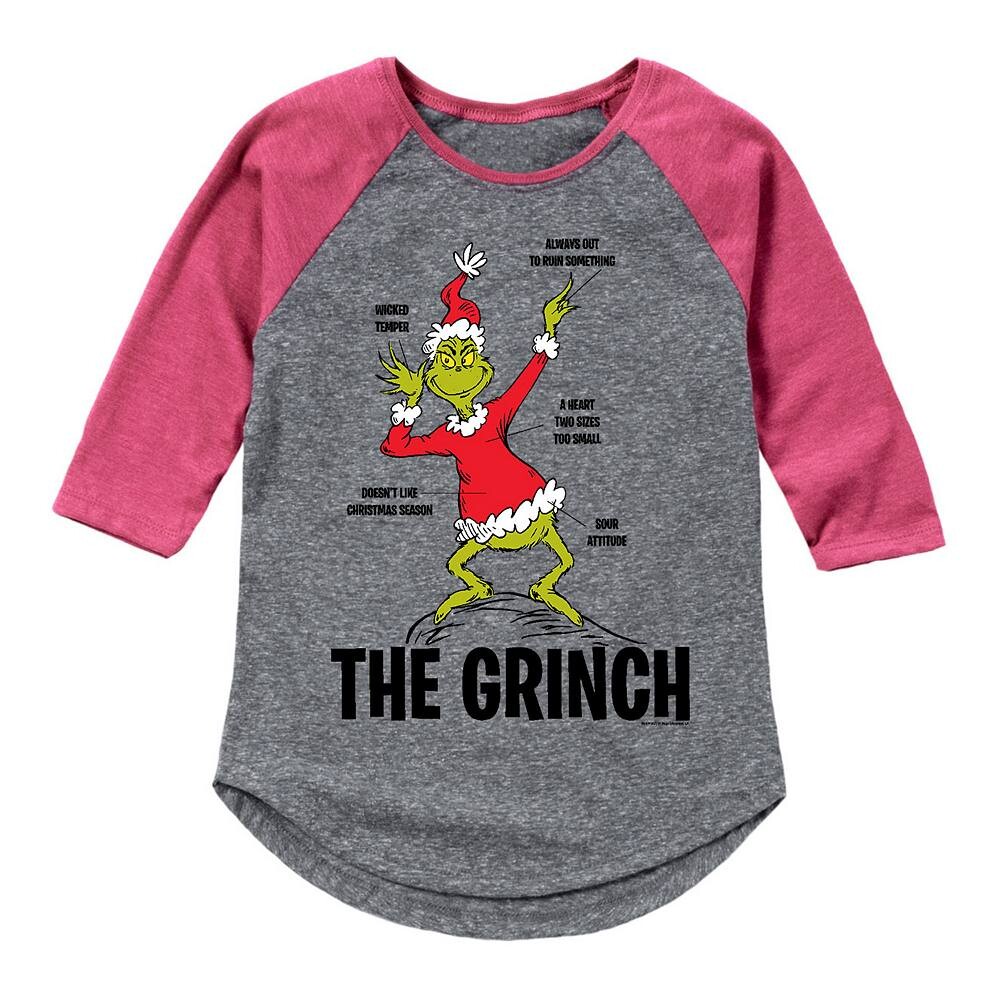 

Классический топ с рисунком реглан для девочек 7–16 лет Grinch Licensed Character, серый
