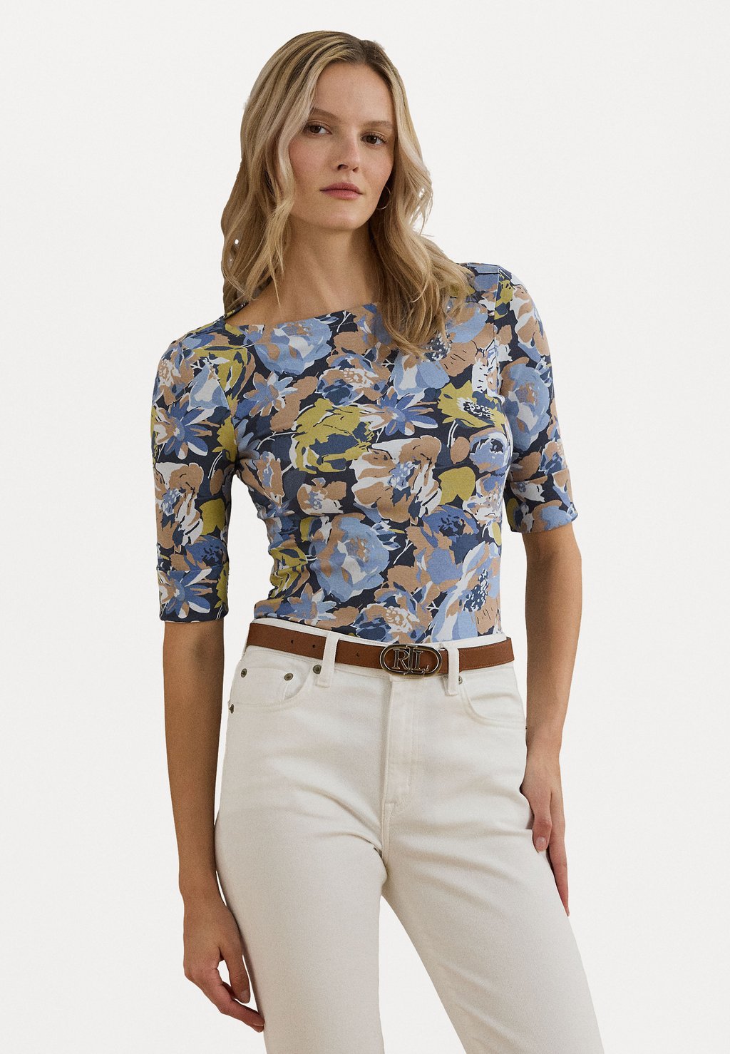 

Футболка с принтом FLORAL STRETCH COTTON BOATNECK TEE Lauren Ralph Lauren, синий