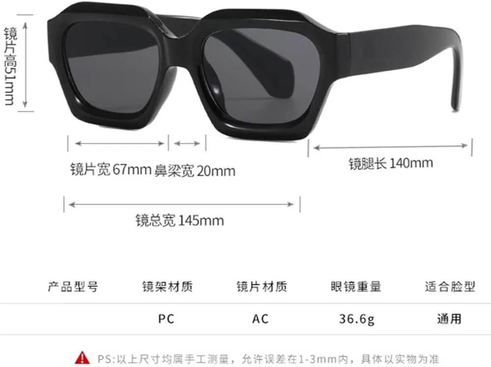 

LVTFCO Модные стильные солнцезащитные очки для женщин, прямоугольной формы, с защитой от УФ-излучения, для женщин, водителей, мужчин, черные и серые, Black Gray