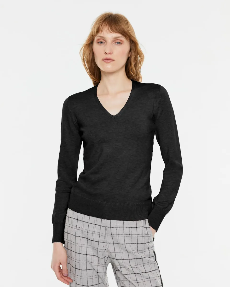 

Женский джемпер из тонкой пряжи с V-образным вырезом Andam, черный