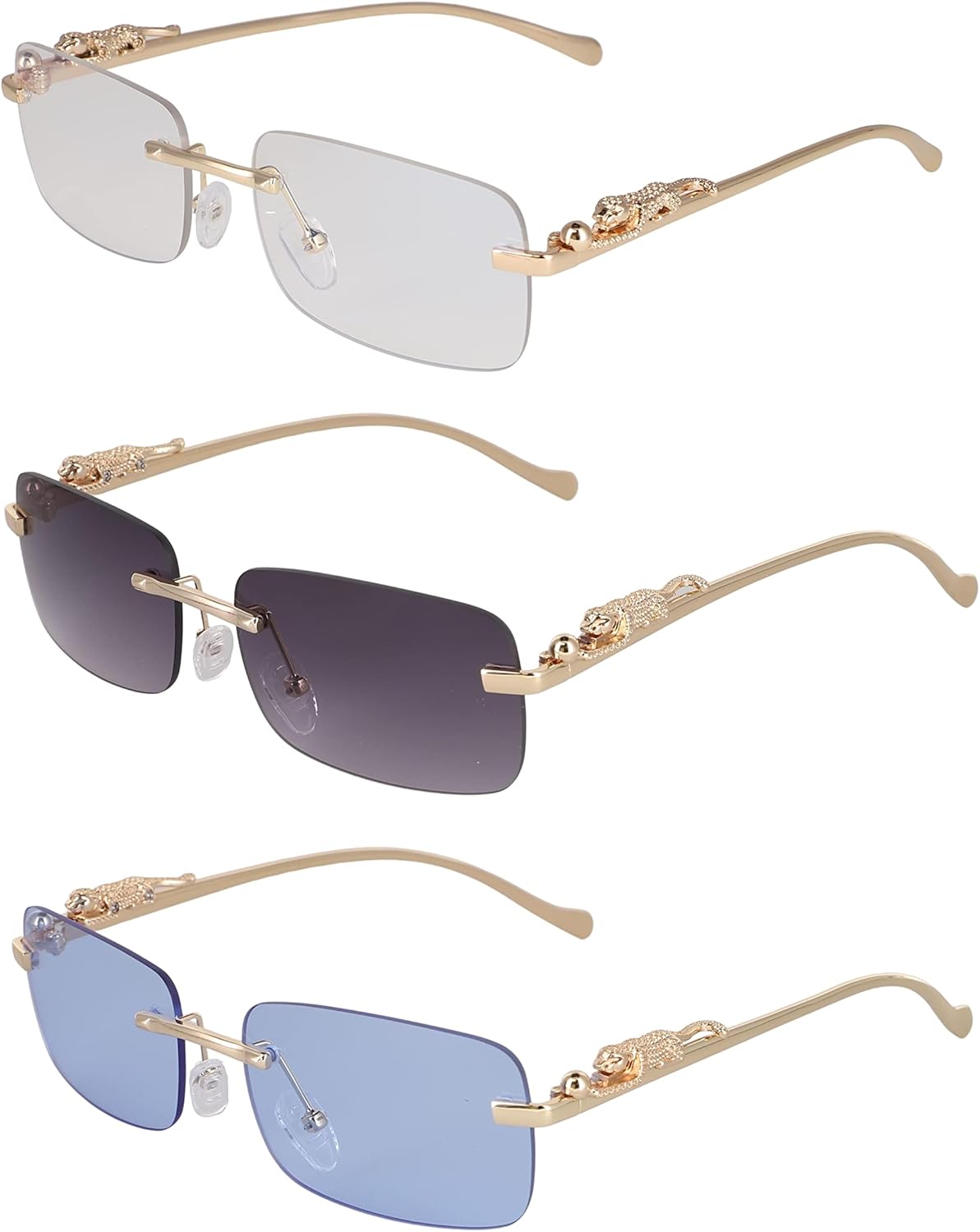 

Безупречные солнцезащитные очки большого размера без оправы для женщин и мужчин. Прямоугольные модные солнцезащитные очки без оправы (3 шт.: прозрачные, дымчатые, синие) FLAWLESS EYEWEAR, 3 Pack: Clear - Smoke - Blue