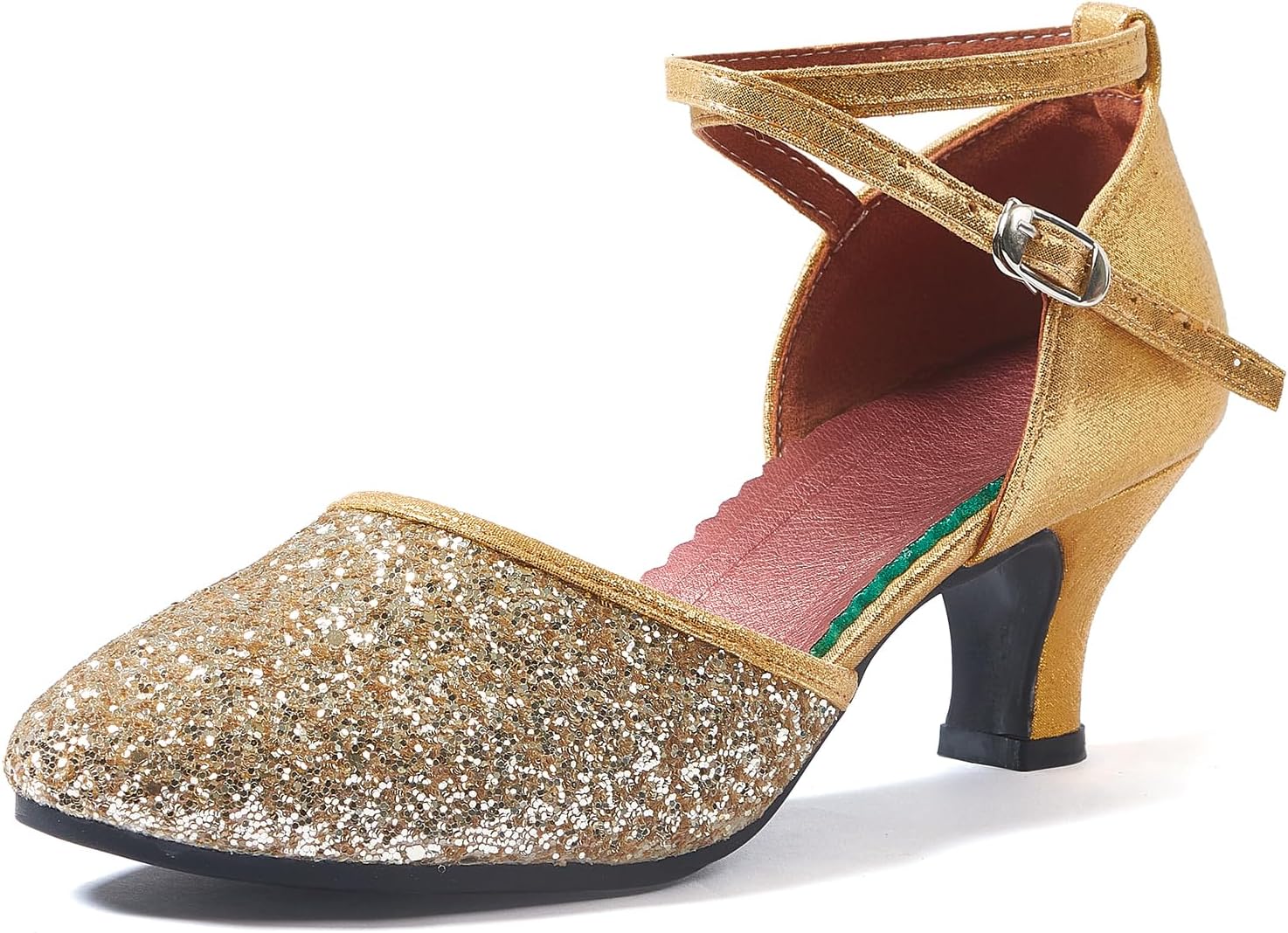 

Женские латинские танцевальные туфли iCKER на каблуке для бальных танцев, сальсы, танго, вечеринок с пайетками, Gold-rubber Sole 1
