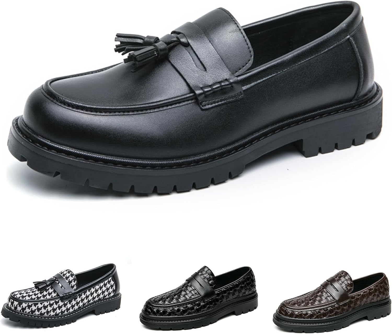 

Мужские модные лоферы с кисточками на платформе, без застежки, роскошные с круглым носком, с противоскользящей подошвой, деловая обувь для офиса и повседневного ношения Nekgnl, черный