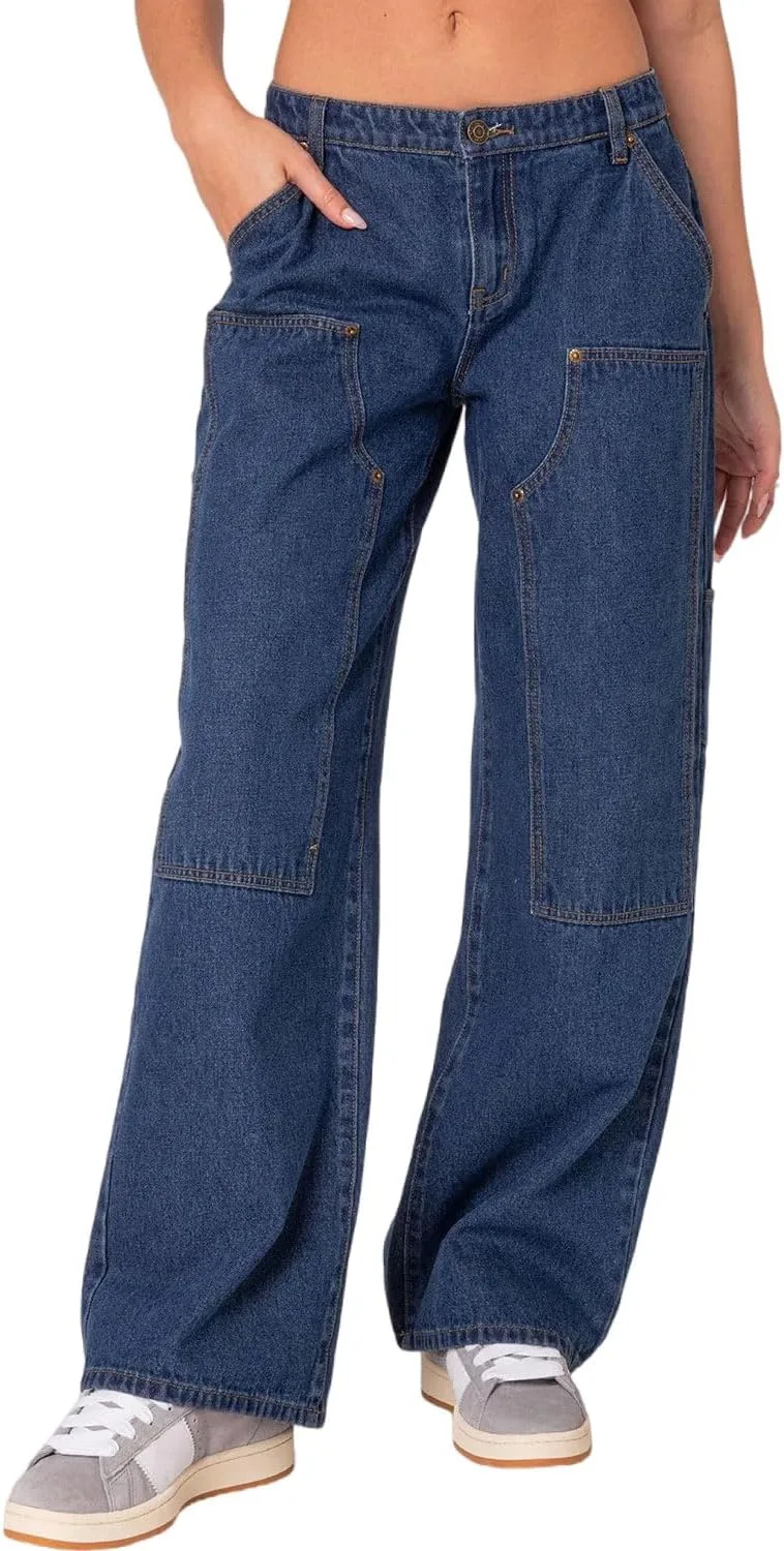 

Yoeasy женские повседневные карго джинсы Mid Waist с карманами