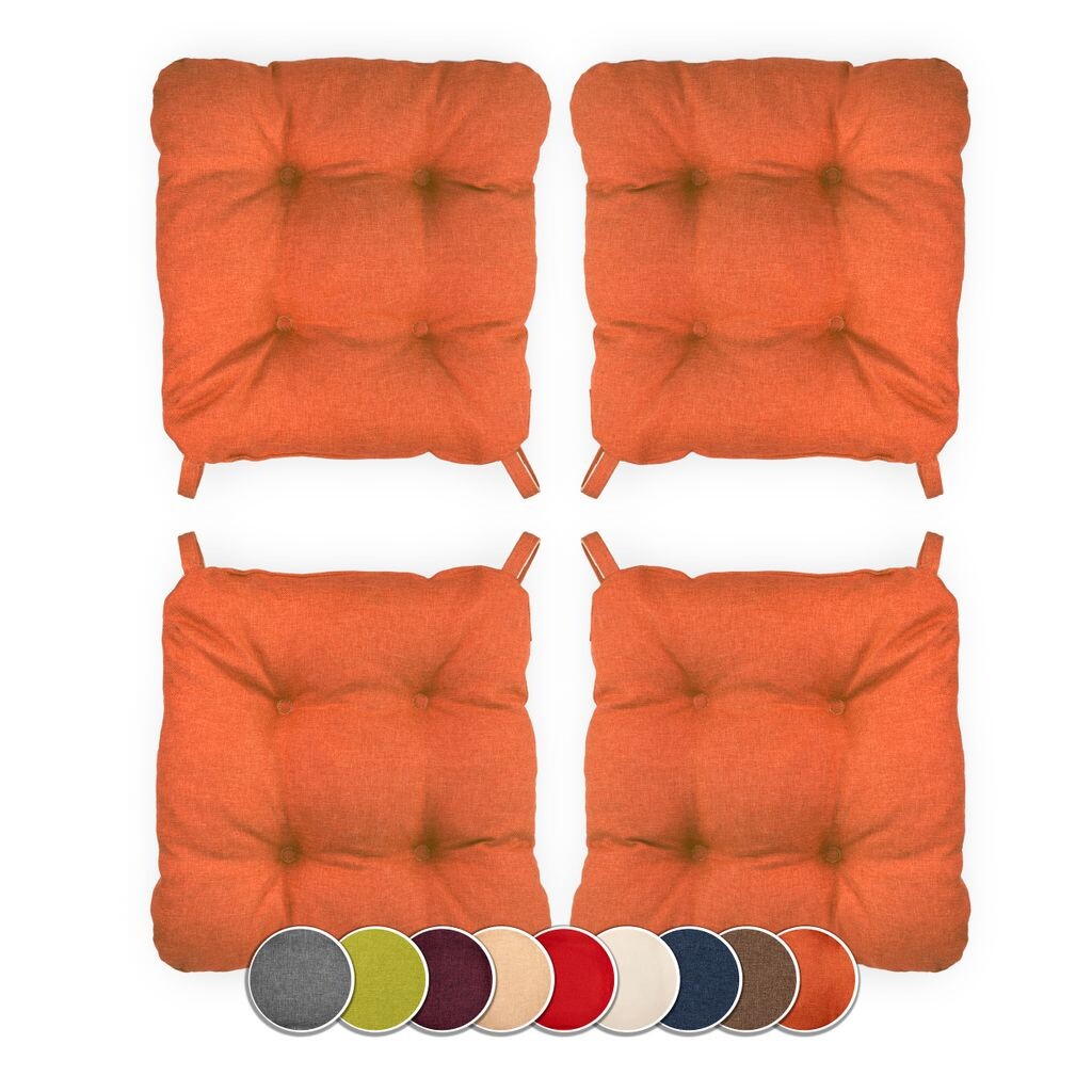 

Комплект Sunnypillow из 4 подушек для стула с застежкой-липучкой. Размеры: 40 (спереди) | 35 (сзади) x 40 x 8 см мягкая подушка для стульев/скамек в доме и саду Подушка для сиденья Подушка для сиденья Садовая подушка синяя MC.Sammler, оранжевый