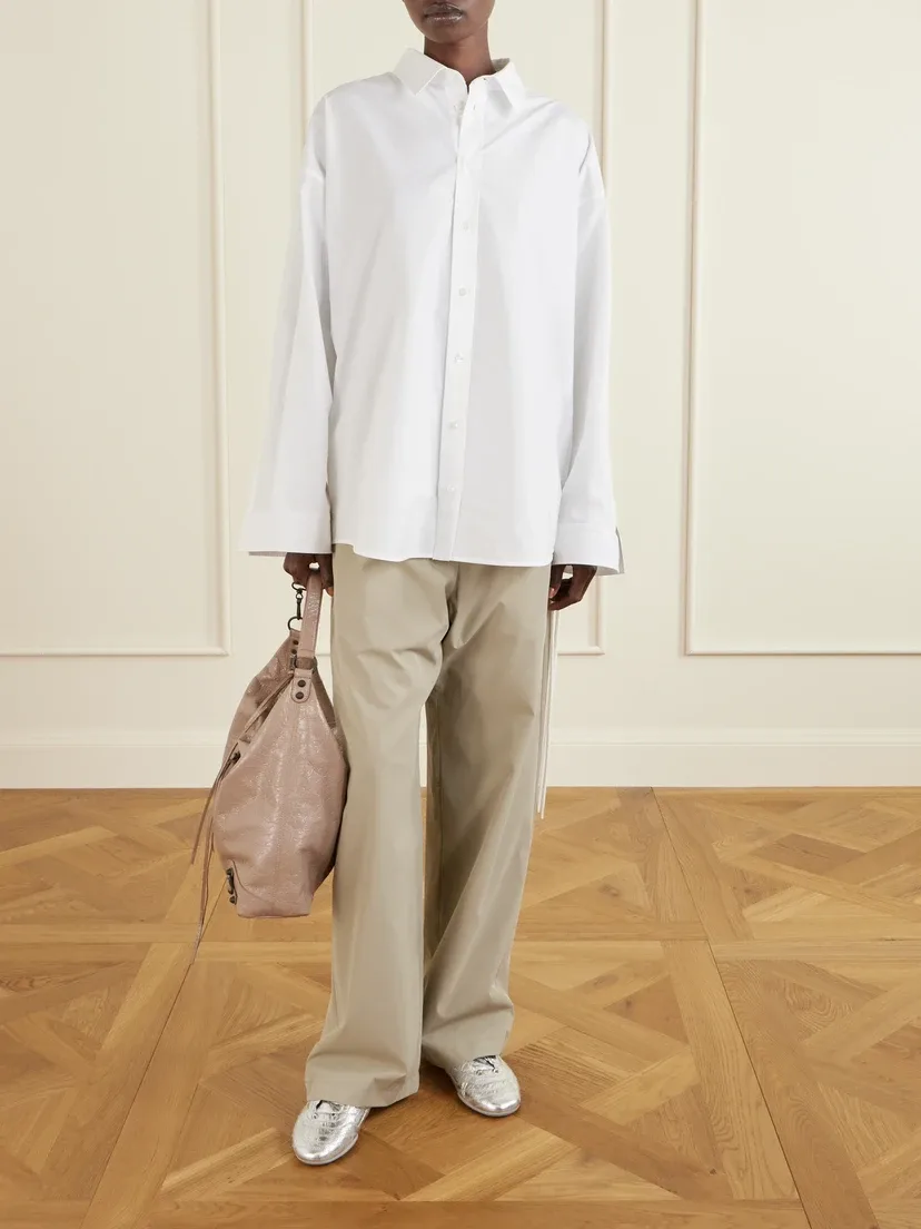 Рубашка из хлопкового поплина на шнуровке BALENCIAGA, белый — фото 2