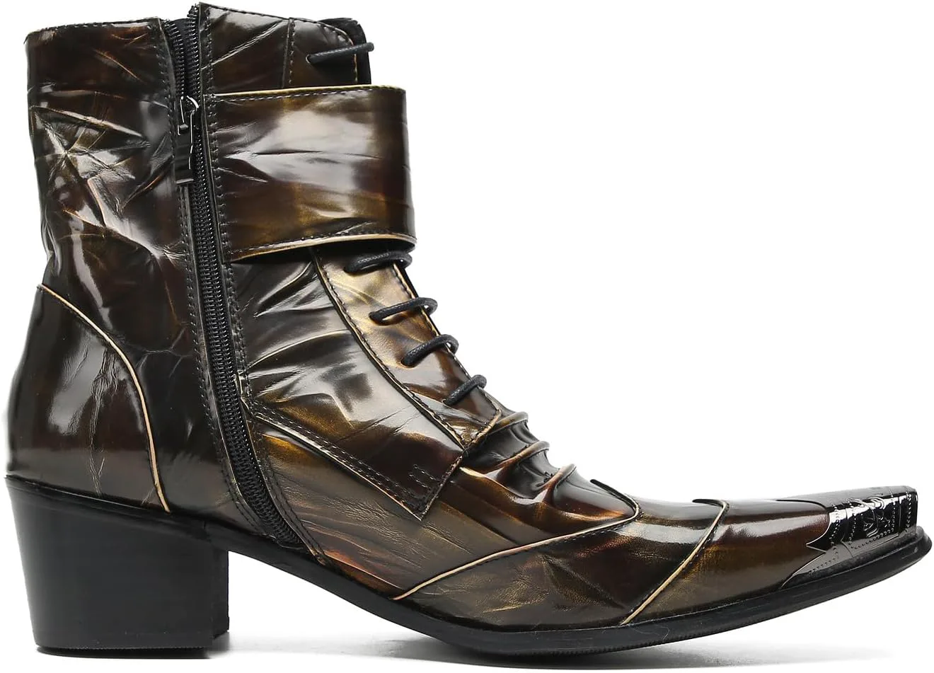 

Мужские сапоги Santimon Cowboy, повседневные, из натуральной кожи, с металлическим носком, мотоциклетные, модные, для вечеринок, диско, западного стиля, с пряжкой на поясе, молнией, высокие, коричневый