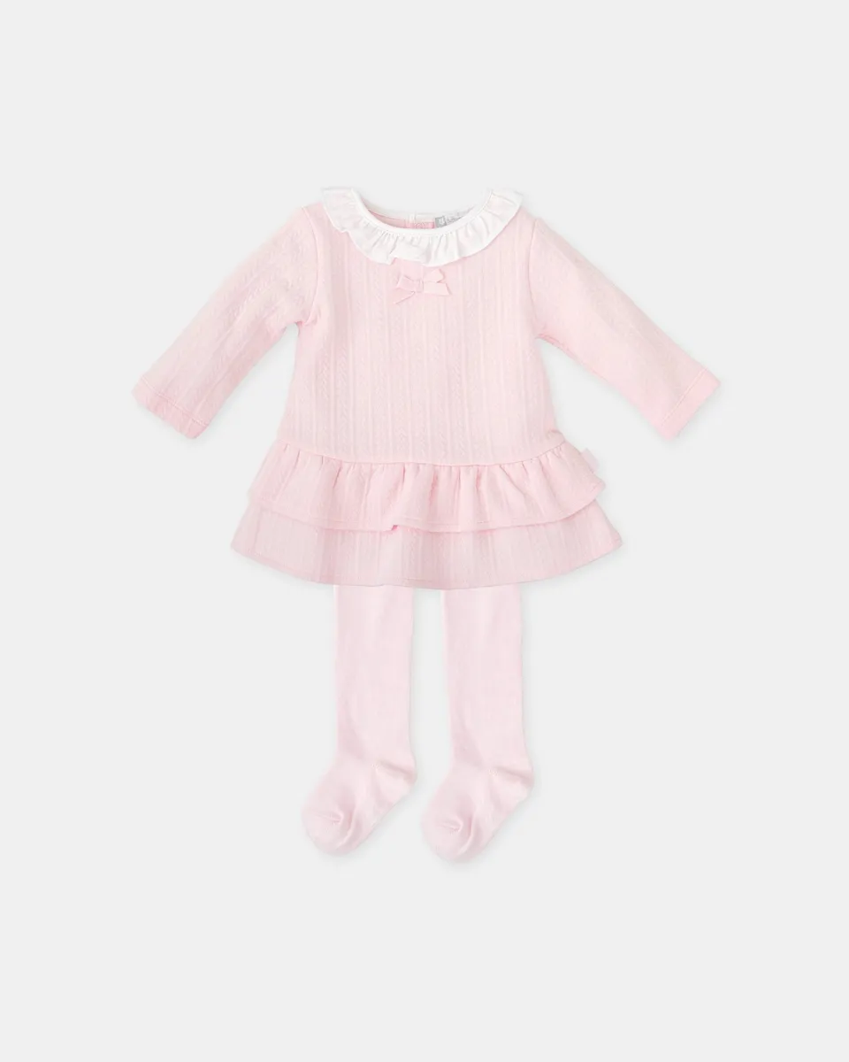 

Комплект для малыша: розовое платье с косичками и колготки Tutto Piccolo