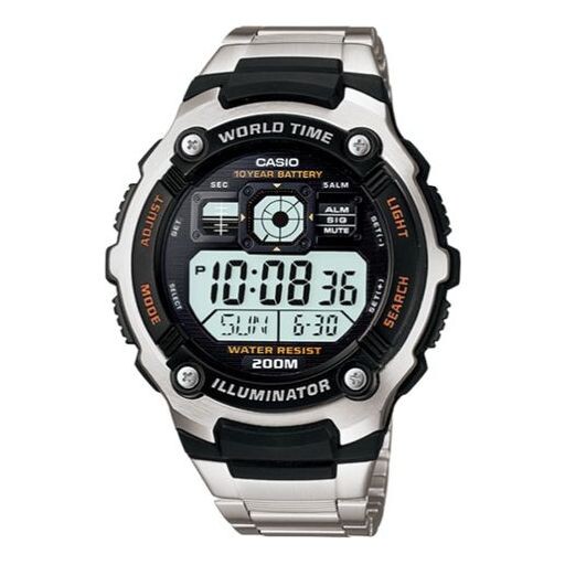 

Часы CASIO Waterproof Stainless Steel Strap Mens SilverBlack Digital, черный