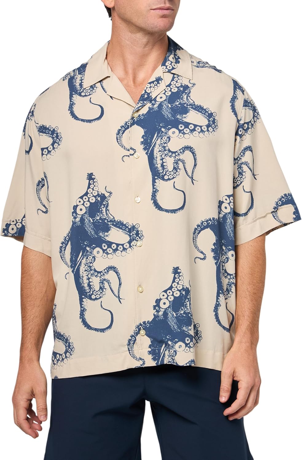 

BOSS Мужская вискозная рубашка с коротким рукавом и принтом на пуговицах, Peyote