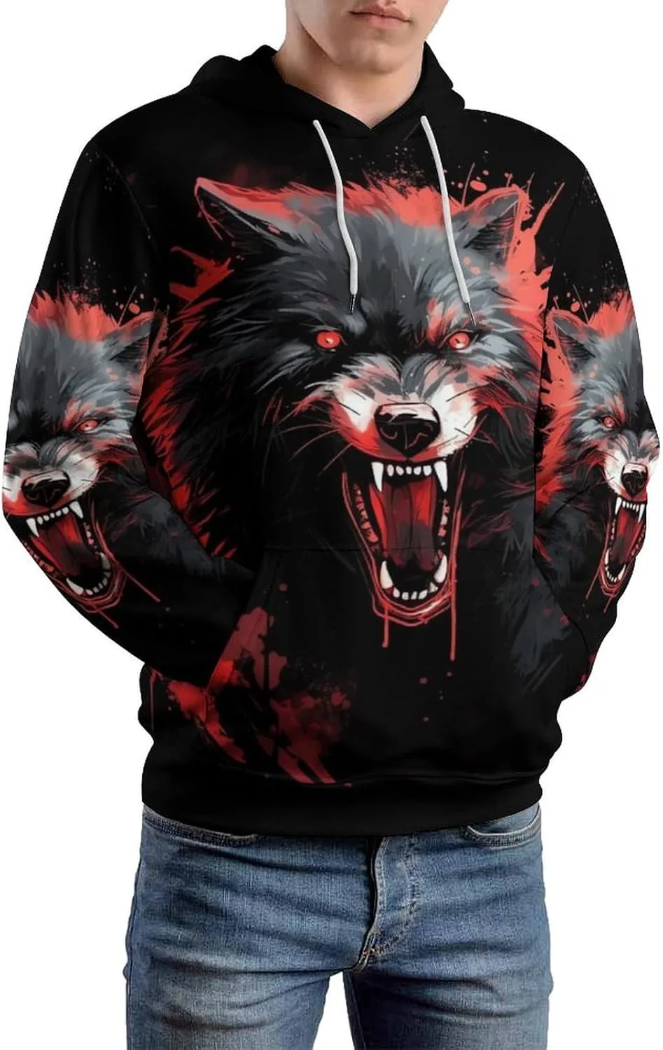 

Толстовка MARSVOVO Galaxy Wolf с капюшоном, мужская, с карманами