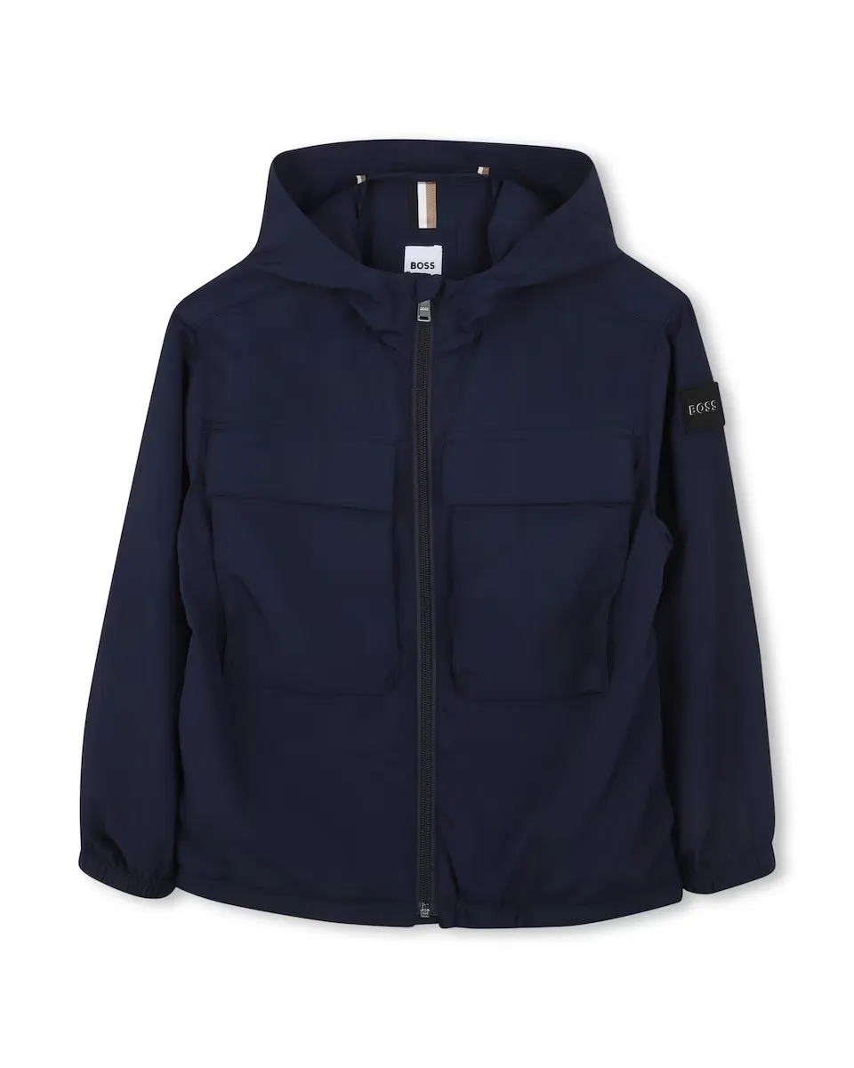 

Ветровка для мальчика с капюшоном и застежкой-молнией BOSS Kidswear, тёмно-синий