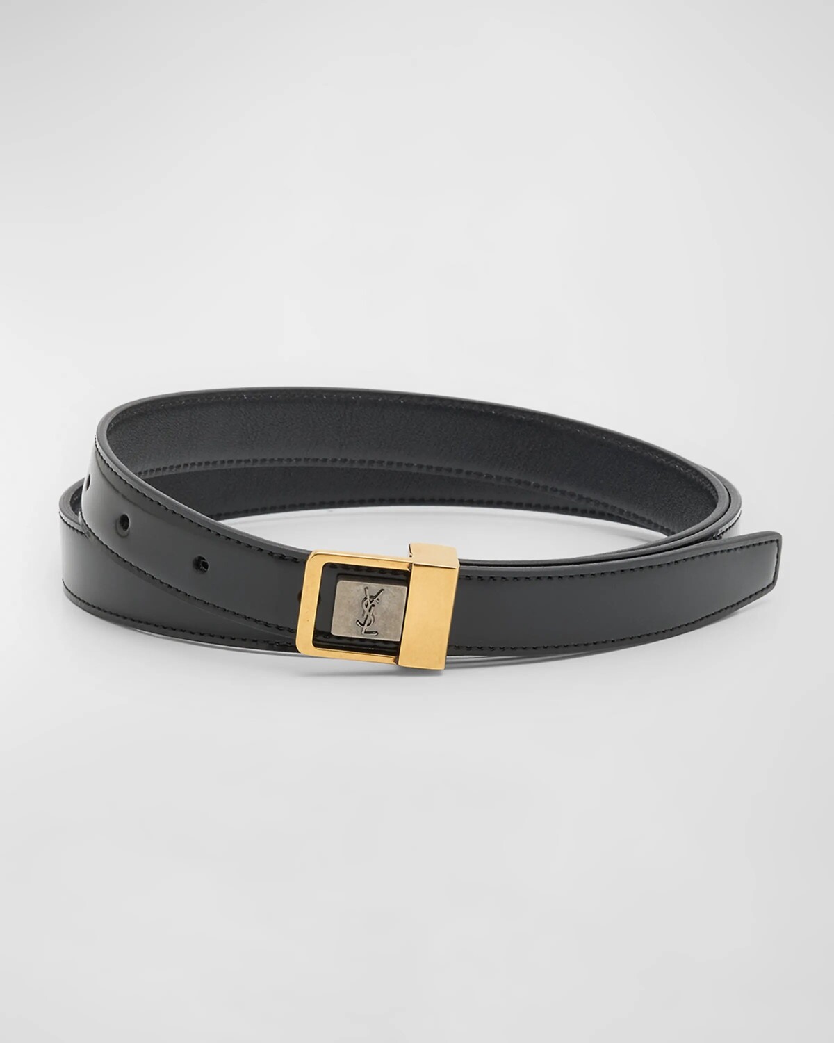 

Мужской тонкий ремень YSL LA 66 из блестящей кожи Saint Laurent, цвет Nero