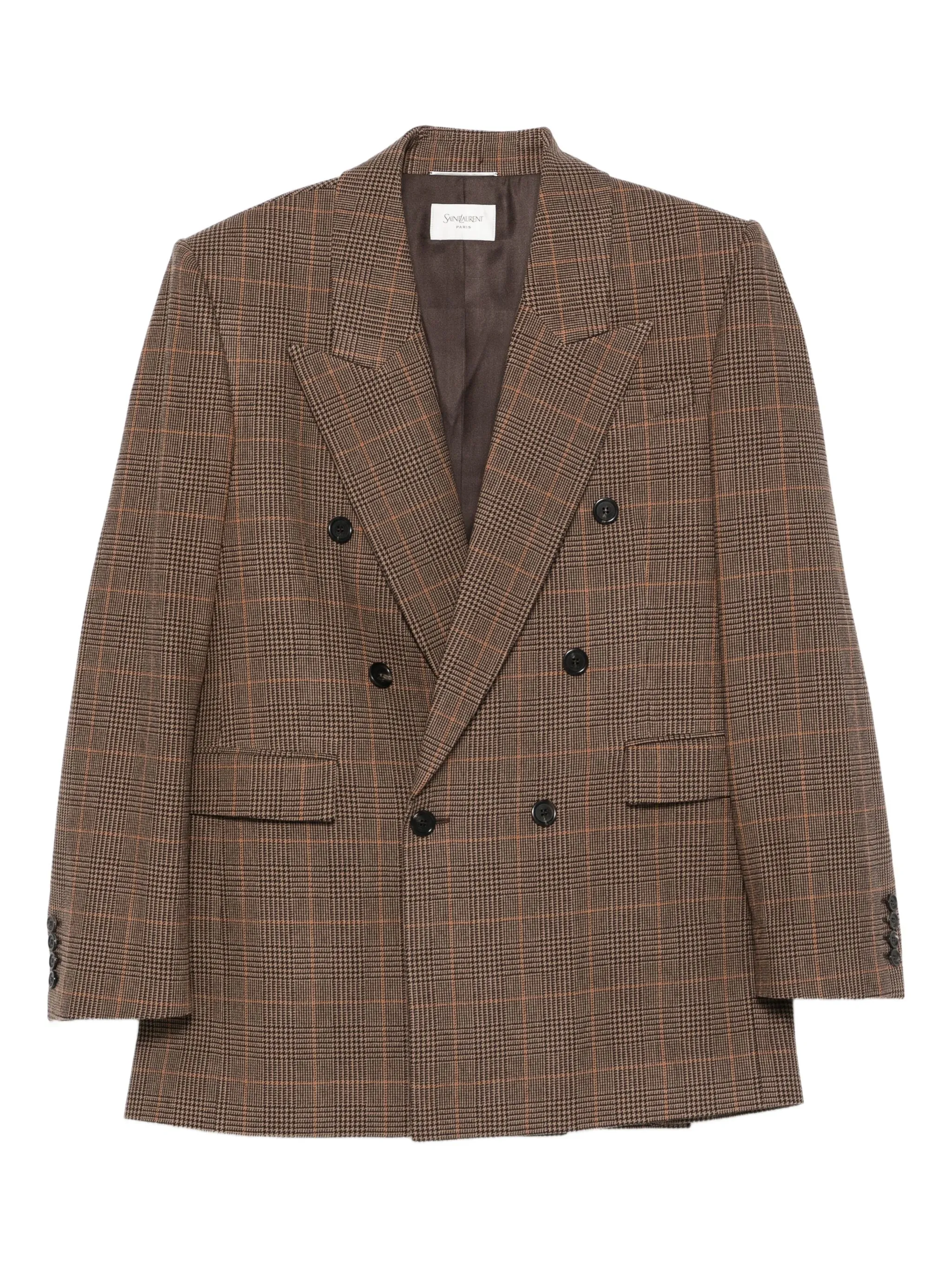 

Двубортное пальто в клетку Saint Laurent, коричневый
