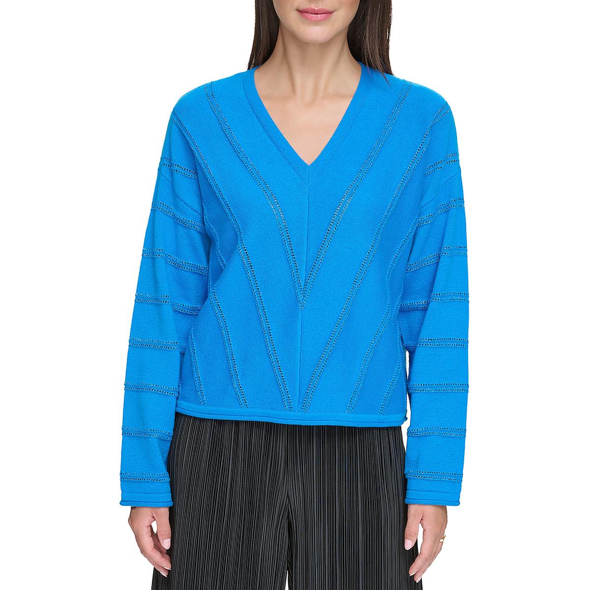 

Женский трикотажный свитер-пуловер цвета металлик DKNY, цвет electric blue