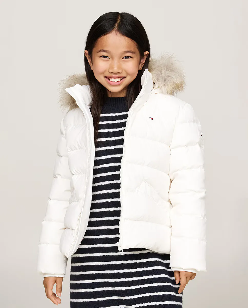 

Детский пуховик с капюшоном и молнией Tommy Hilfiger, белый