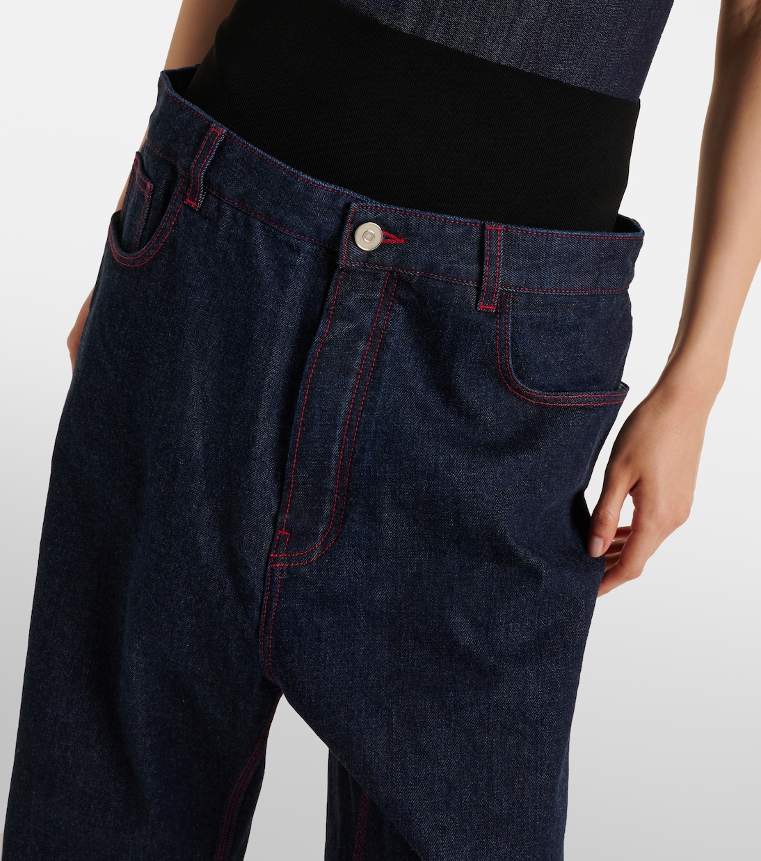 Джинсы с низкой посадкой и широкими штанинами Alaïa, Bleu Denim — фото 4