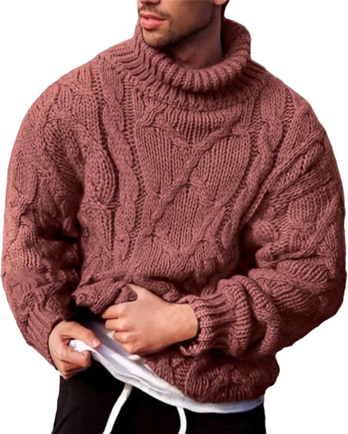 

Мужской термофутболка-водолазка с длинным рукавом и рельефной вязкой