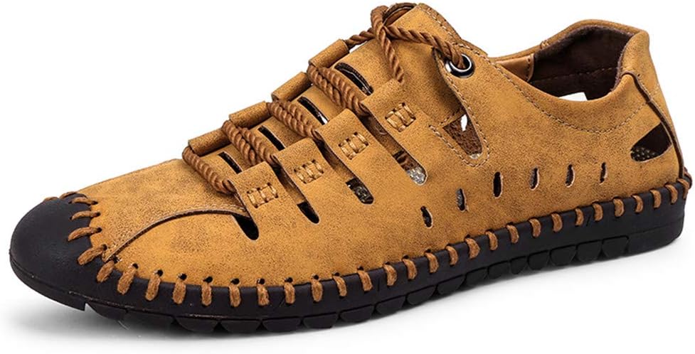 

Мужские дышащие сандалии Veslexth с закрытым носком, регулируемые, из кожи, для активного отдыха, вождения, рыбалки, летних походов, спорта, прогулок и работы, коричневый