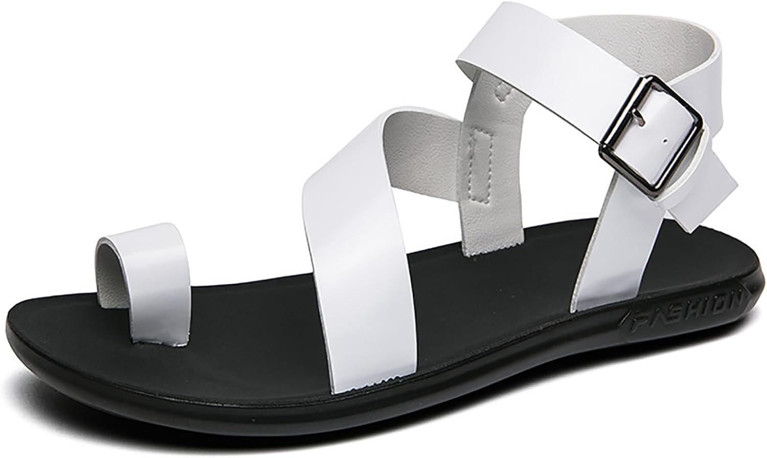 

Мужские сандалии с плоским носком из мягкой кожи с регулируемым ремешком на щиколотке, модные сандалии с круглым носком, удобные, легкие, нескользящие гладиаторские сандалии для повседневной летней прогулки по пляжу Qeosnbx, белый