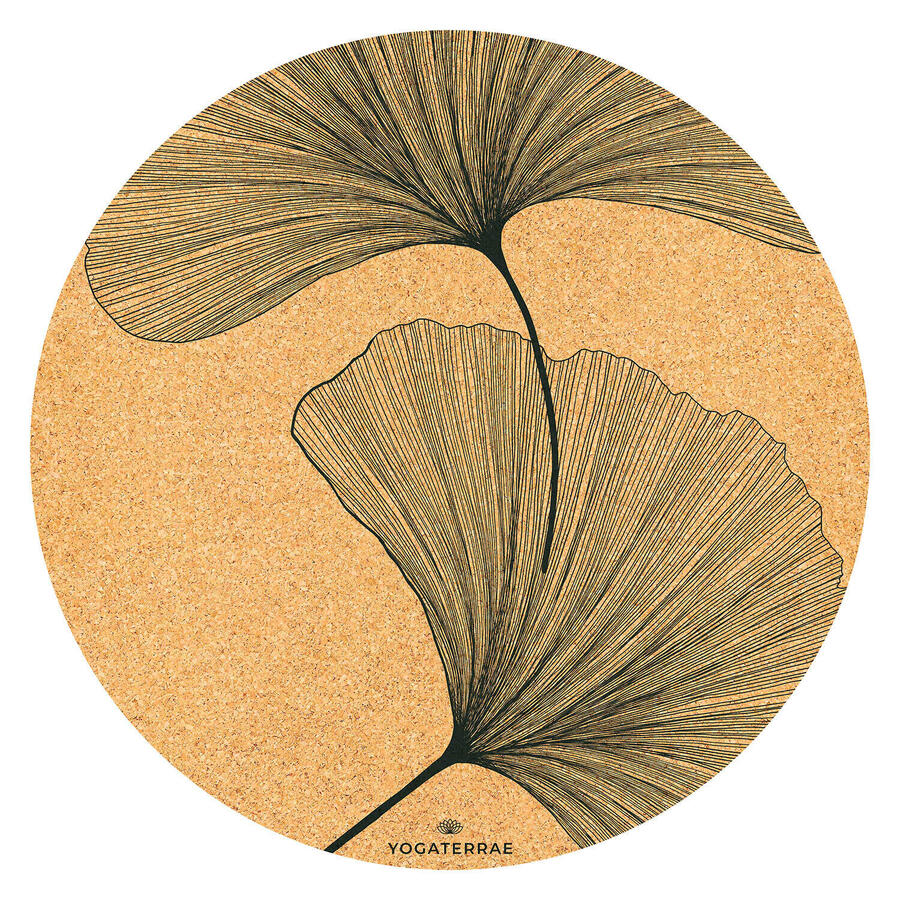 

YOGATERRAE Круглый коврик для йоги из пробки и натурального каучука с ремешком для переноски и эластичным ремнем - GINKGOS