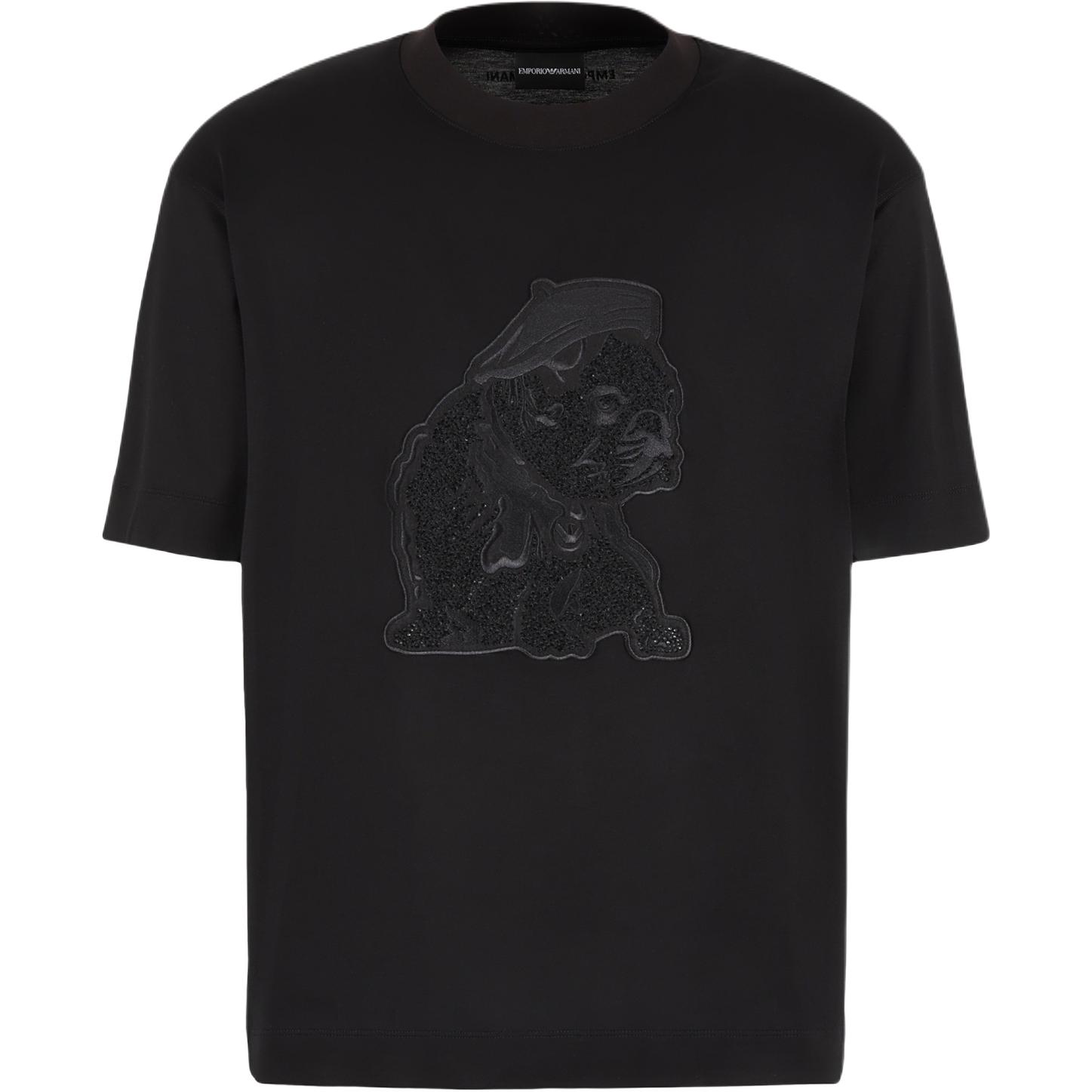 

Футболка Clubwear из смеси лиоцелла и джерси с большой нашивкой французского бульдога EMPORIO ARMANI, черный