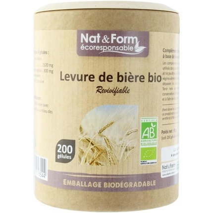 

Nat&Form Эко Активные Пивные Дрожжи Органические Растительные Капсулы 200 Капсул Nat & Form