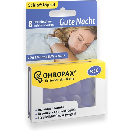 

Мягкие силиконовые беруши OHROPAX Good Night для защиты от шума во время сна — формованные и многоразовые — упаковка из 8 шт