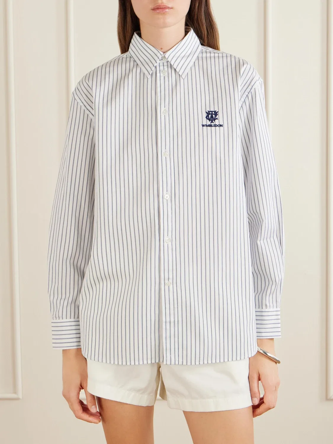 Рубашка из хлопкового поплина в полоску с вышивкой + Уимблдон POLO RALPH LAUREN, синий — фото 3