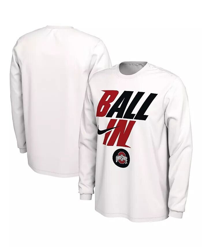 

Мужская белая футболка Ohio State Buckeyes Ball In Bench с длинным рукавом Nike