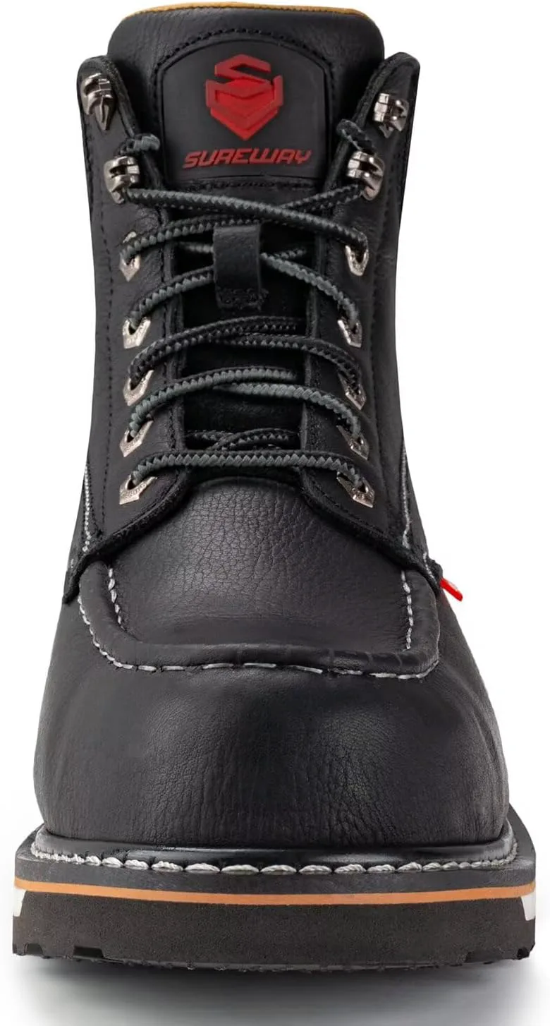 

Ботинки для работы SUREWAY 6” для мужчин, тяжелые, стальные/композитные/мягкий носок, удобные и долговечные, прошивка Goodyear, кожа полного зерна, маслостойкие/нескользящие, промышленная обувь с клиновидным носком/Moc Toe, черно-белый