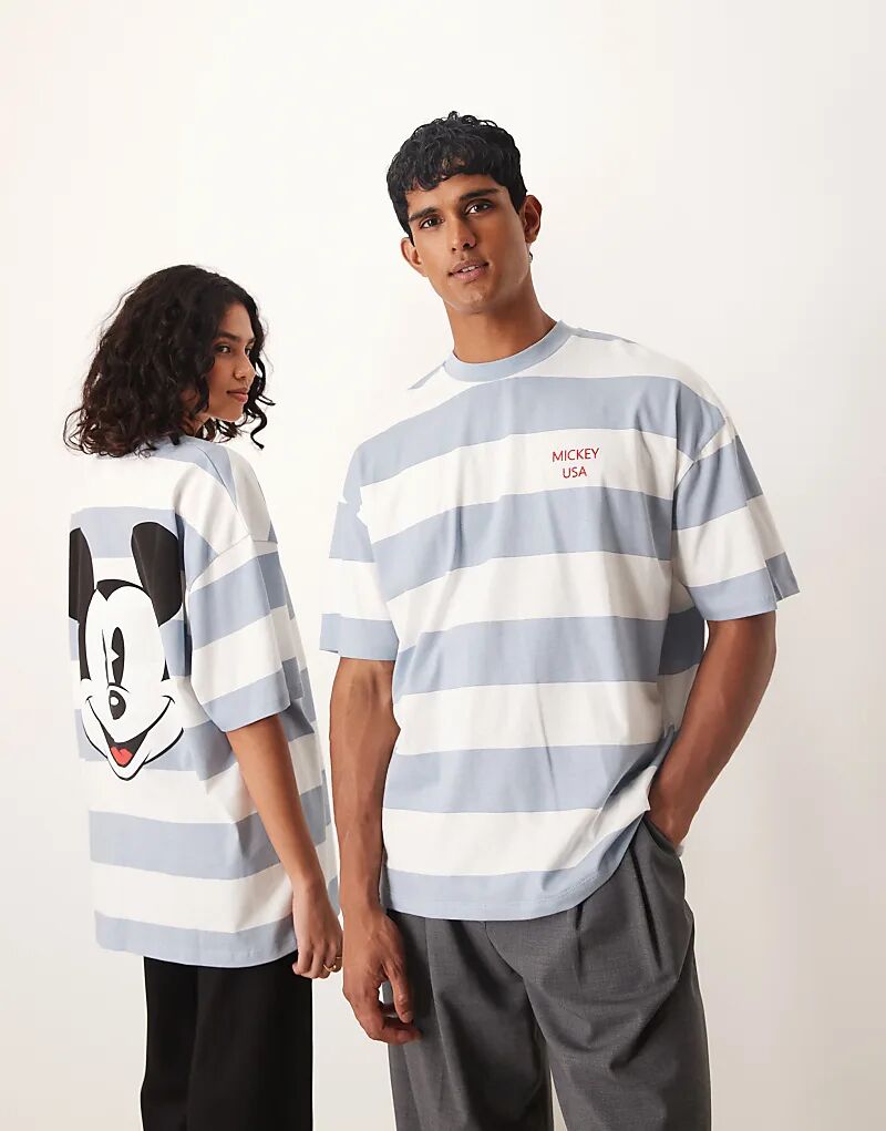 

Футболка унисекс оверсайз ASOS DESIGN Disney с принтом Микки Мауса в синие полосы