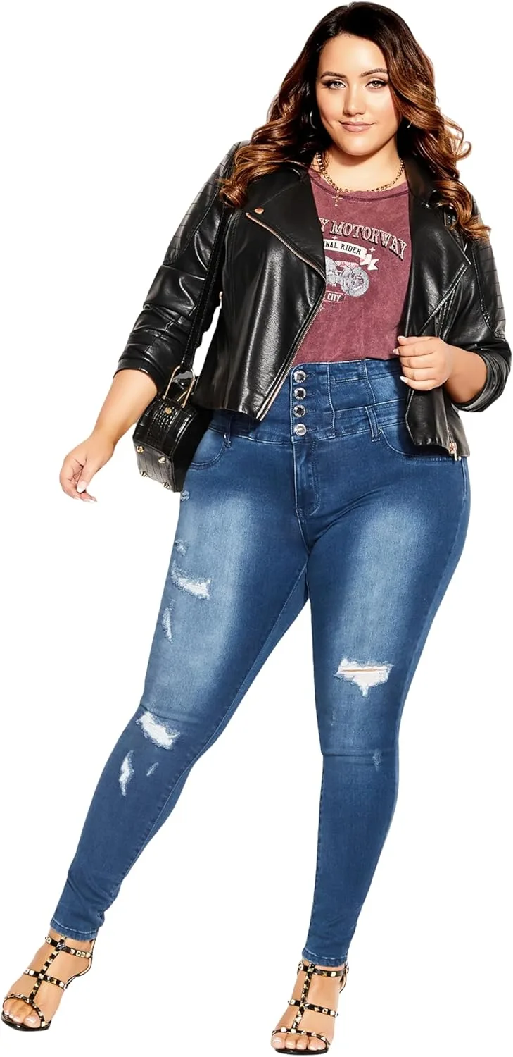 

City Chic женские джинсы плюс сайз Asha Rip Corset