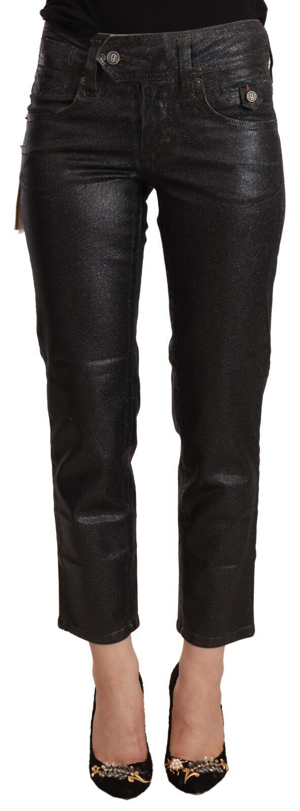

Шикарные черные блестящие укороченные брюки John Galliano, цвет Black Glittered