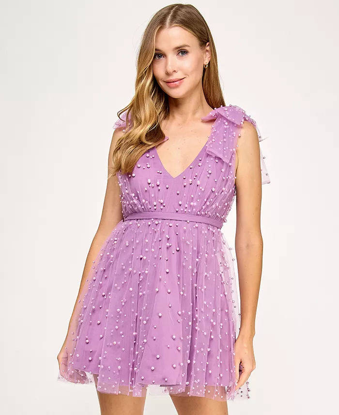 

Детское платье-трапеция с декоративными вставками из сетки Seni & Cade, фиолетовый