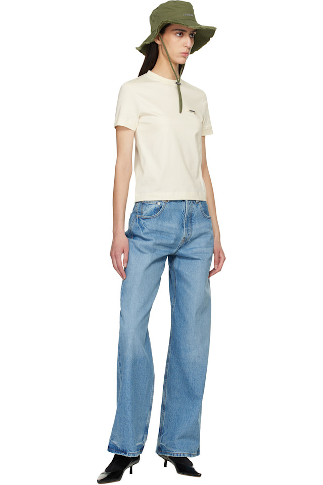 Jacquemus Бежевая футболка с коротким рукавом из грубой ткани — фото 4