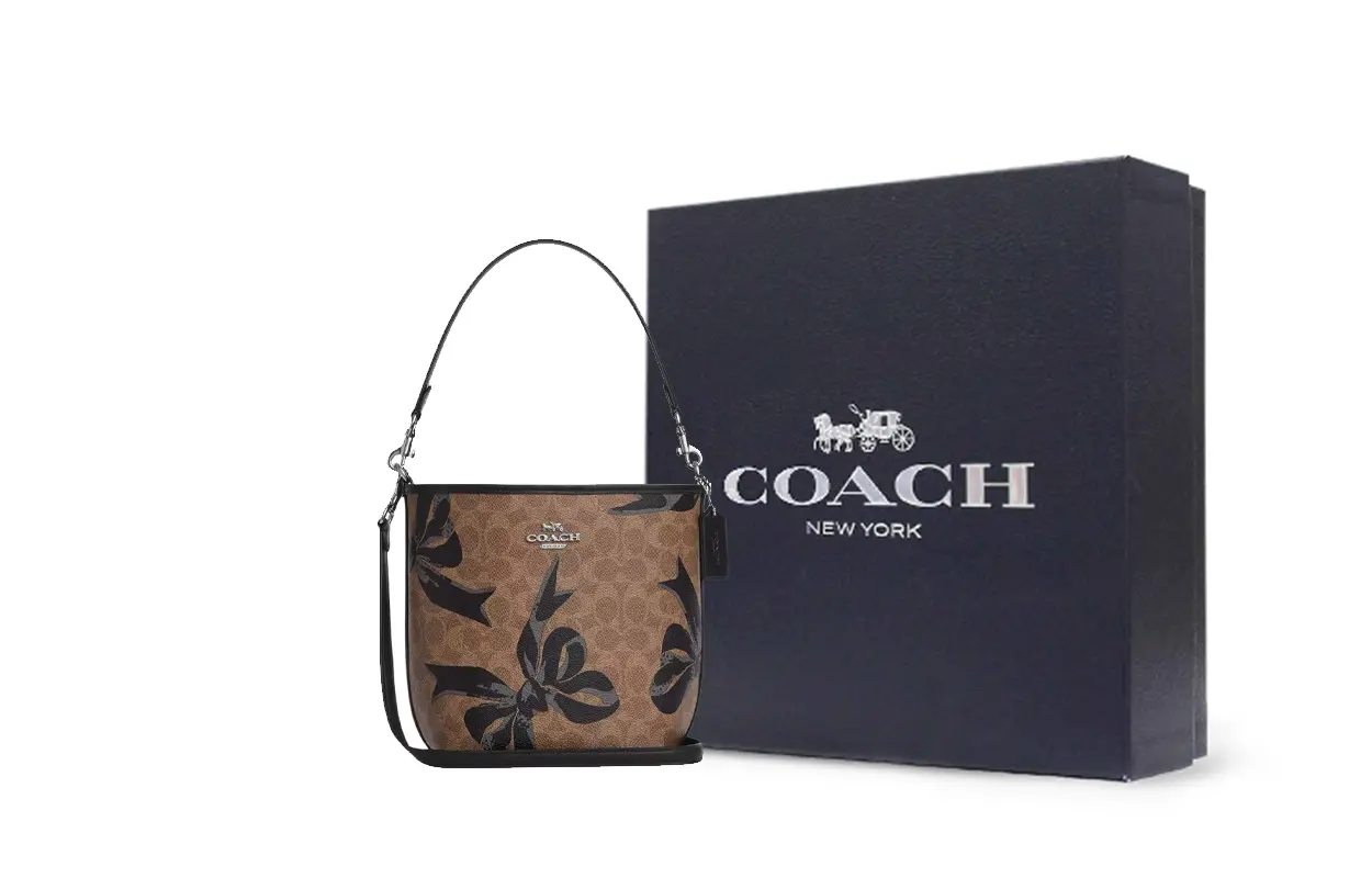 

COACH Городская кожаная сумка-ведро Маленькая женская наплечная сумка Бежевая